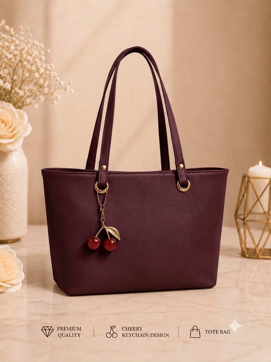 Cherry Charm Tote Bag | Premium PU Leather Handbag for Women