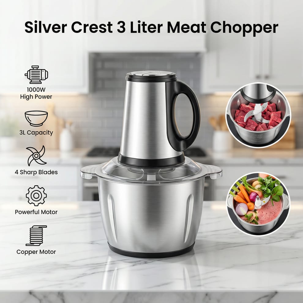 Silver Crest 3L Electric Meat Grinder - Kitchen Product Designed For Food Preparation And Daily Cooking Routine