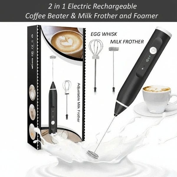 2 In 1 Electric Coffee Beater - Milk Frother And Egg Whisk - USB Electric Rechargeable Kitchen Tool For Versatile Mixing And Frothing