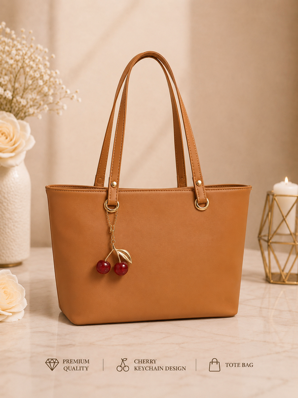 Cherry Charm Tote Bag | Premium PU Leather Handbag for Women